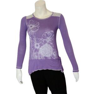 Women Purple/White Long Sleeve Top with Flowers